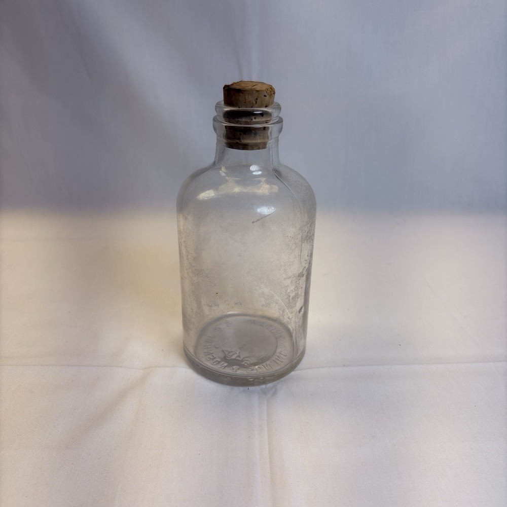Vintage S.C. Johnson & Son Inc Racine WI Clear Glass Bottle Jar Cork Stopper